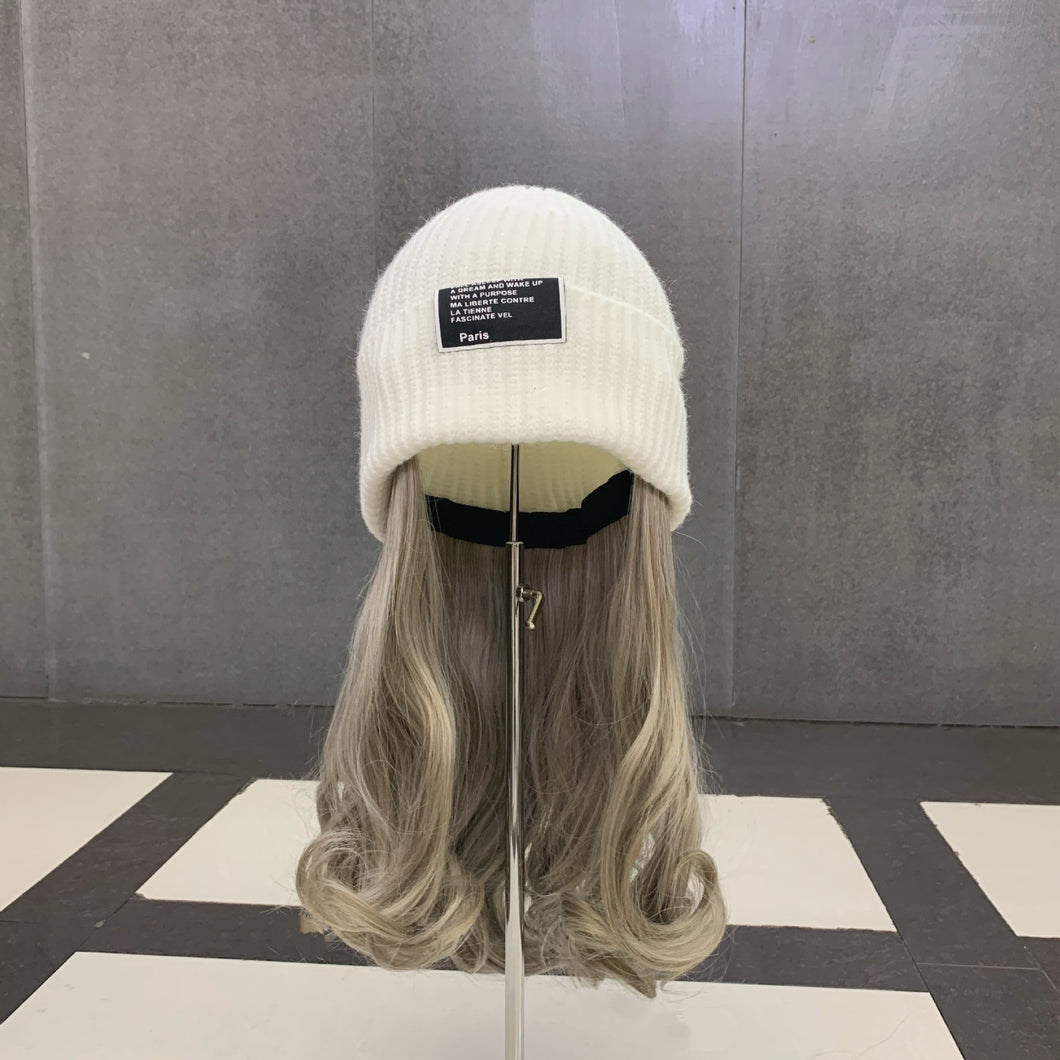 Warm Winter Knit Beanie Hats Purple Korean Style All-Match Invisible Removable Hat Wig Unisex
