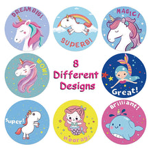 Load image into Gallery viewer, 3x500pcs Xmas Christmas Stickers Roll Label 8 Kinds of Unicorn Thank You Sealing Gift Decoration Thank You
