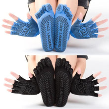 Lade das Bild in den Galerie-Viewer, 1 Set Yoga Socks Gloves Women Non-slip Five Finger Toe Socks Pilates Massage Athletic Sport Socks Gloves Set

