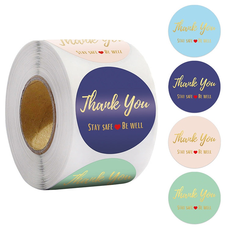 2x500pcs Xmas Christmas  Stickers Roll Label 4 Kinds of Bronzing Thank You Gift Letter Sealing