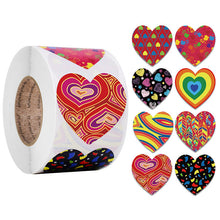 Load image into Gallery viewer, 3x500pcs Xmas Christmas Stickers Roll Label 8 Kinds of Colored Loving Heart Pattern Valentine&#39;s Day Gift Self- Pattern
