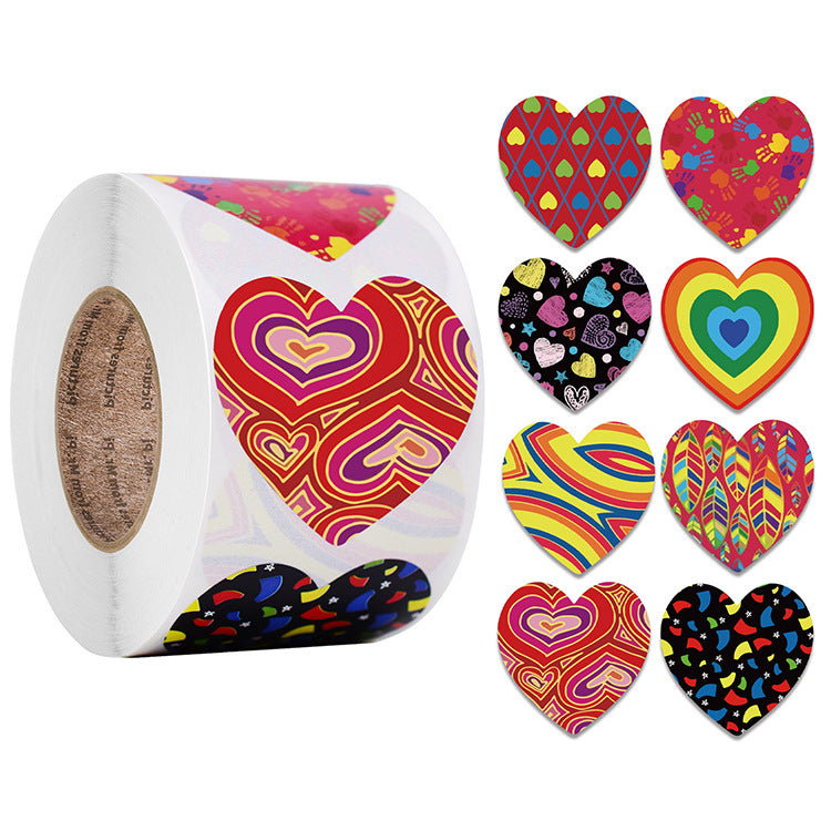3x500pcs Xmas Christmas Stickers Roll Label 8 Kinds of Colored Loving Heart Pattern Valentine's Day Gift Self- Pattern