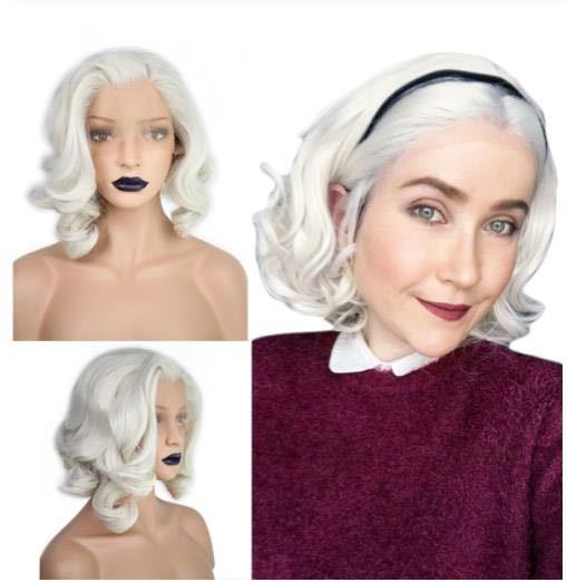 Women Wig Marilyn Monroe Front Lace White Short Curly Hair W107