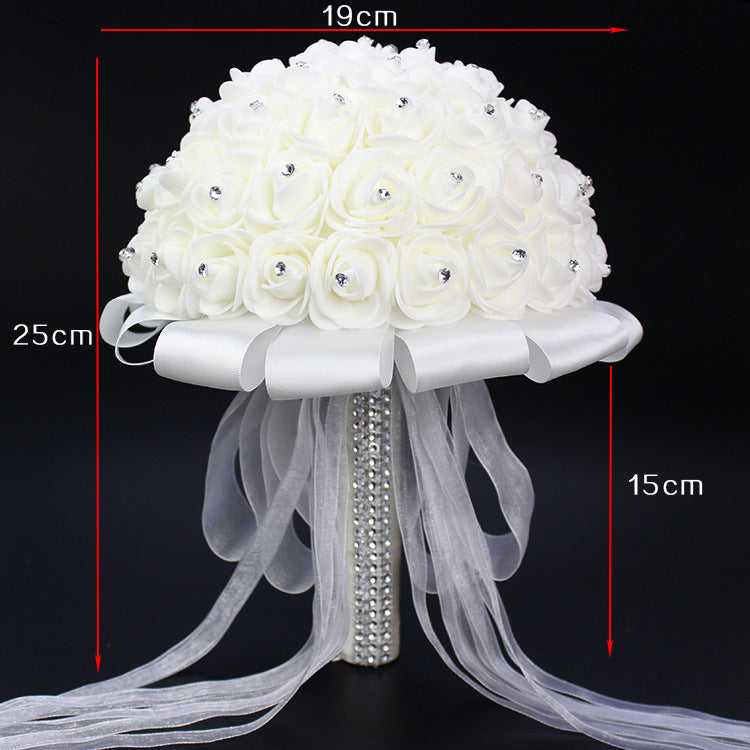 23cm White Rose Bouquet Bridal Wedding Bouquet Artificial Fake Flower Wedding Bouquet