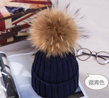 Lade das Bild in den Galerie-Viewer, Warm Winter Knit Beanie Hats 2021  Autumn and Winter Solid Color Curling Korean Style Raccoon Wool Unisex
