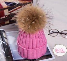 Lade das Bild in den Galerie-Viewer, Warm Winter Knit Beanie Hats 2021  Autumn and Winter Solid Color Curling Korean Style Raccoon Wool Unisex
