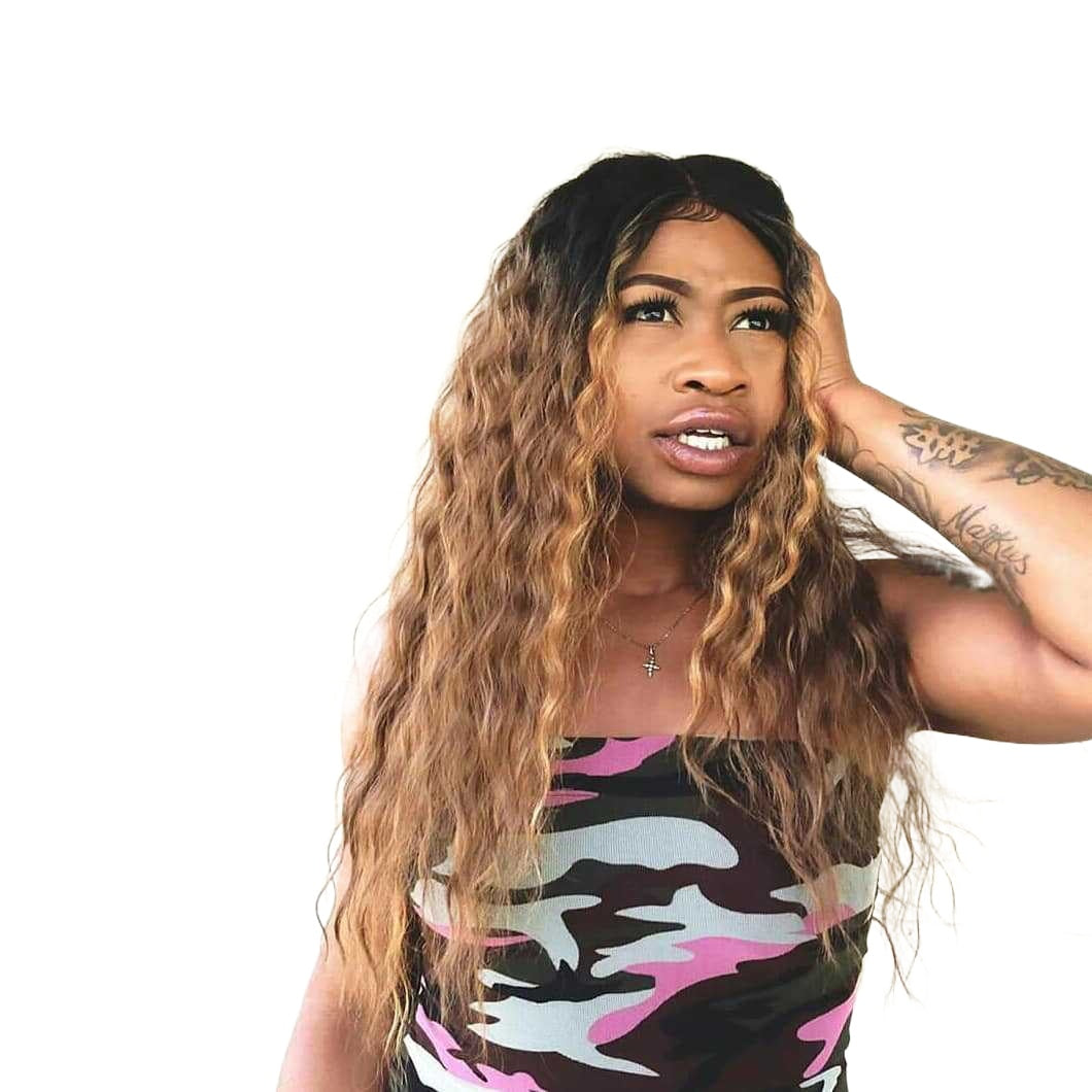 Women Wig Corn Curler Gradient Golden Medium Long Curly Hair Synthetic Wigs W289