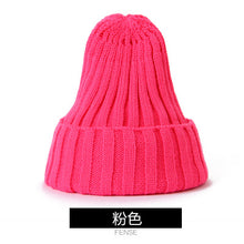 Lade das Bild in den Galerie-Viewer, Warm Winter Knit Beanie Hats  Thickened Cap Korean Style Fluorescent Wool Solid Color Pullover Unisex
