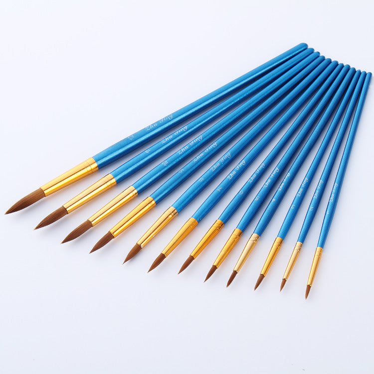 12 Pearlescent Blue Nylon Wool Watercolor Oil Painting Paint Brushes Pen