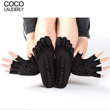 Lade das Bild in den Galerie-Viewer, 1 Set Yoga Socks Gloves Women Non-slip Five Finger Toe Socks Pilates Massage Athletic Sport Socks Gloves Set
