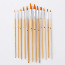 Load image into Gallery viewer, 12 Nylon Wool Watercolor Brush 6 Pointed 6 Flat Wood Color Rod Art
