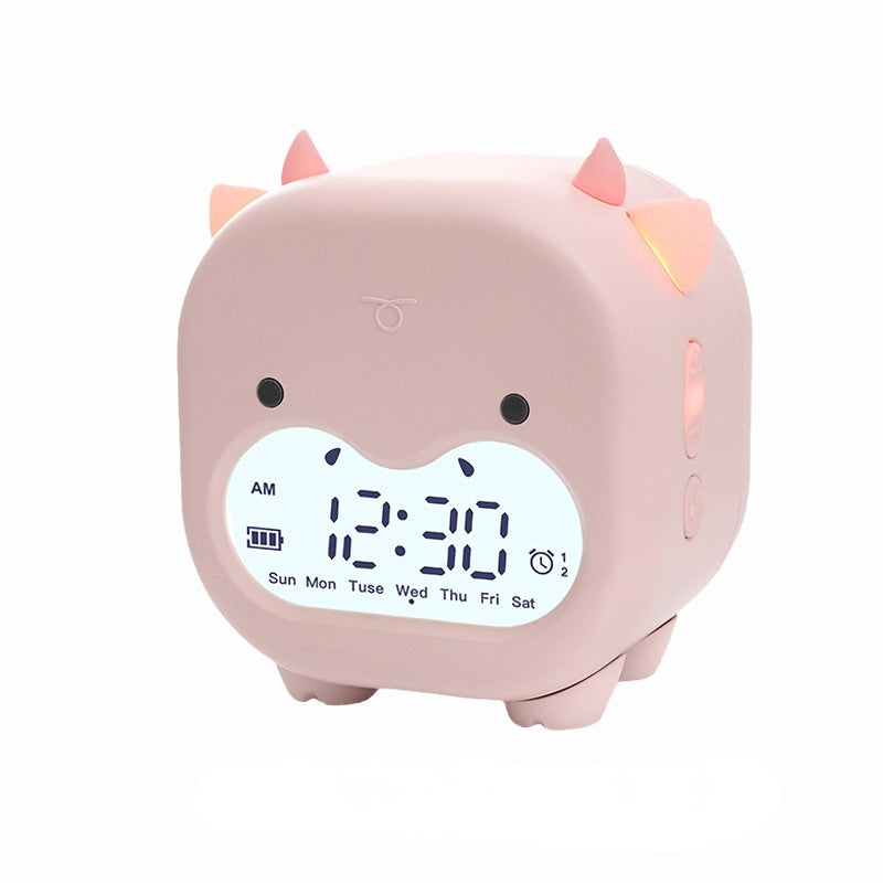 Smart Multi-Function Alarm Clock LED Display Cute Stupid Cow Voice-Controlled Voice-Time Night Light for Children