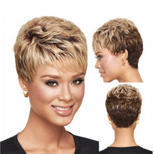 Load image into Gallery viewer, Women Wig Middle-Aged and Elderly Short Curly Hair Brown Gold Gradient Color Headgear W292
