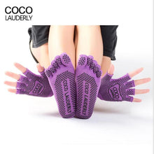 Lade das Bild in den Galerie-Viewer, 1 Set Yoga Socks Gloves Women Non-slip Five Finger Toe Socks Pilates Massage Athletic Sport Socks Gloves Set
