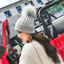 Load image into Gallery viewer, Warm Winter Knit Beanie Hats Trendy Fox Fur Ball Hat Children Monochrome Unisex
