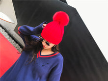Load image into Gallery viewer, Warm Winter Knit Beanie Hats Trendy Fox Fur Ball Hat Children Monochrome Unisex
