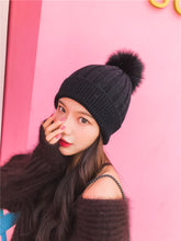 Load image into Gallery viewer, Warm Winter Knit Beanie Hats Trendy Fox Fur Ball Hat Children Monochrome Unisex
