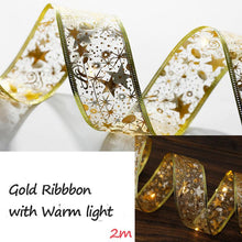 Load image into Gallery viewer, 2m/5m LED Light Christmas Ribbon Bows with LED Christmas Tree Ornaments New Year Home Decor
