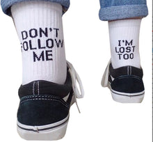Load image into Gallery viewer, 3 Pairs Trendy Printed Adult Men&#39;s and Women&#39;s Socks Dont Follow Me I AM Lose Too
