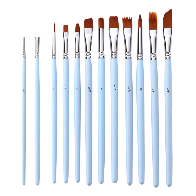 12 Multi-Shape  Nylon Wool Copper Tube P Set Gouache Brush Pen Light Blue Rod Brush