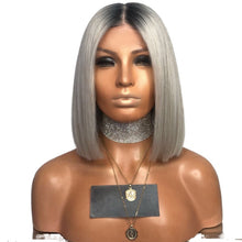 Lade das Bild in den Galerie-Viewer, Women Wig Short Straight Medium Gradient Silver White Headgear W383
