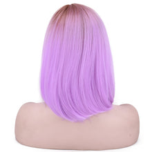 Load image into Gallery viewer, Women Wig Gradient Color Partial Light Purple Short Straight Hair W245
