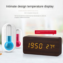 Load image into Gallery viewer, Smart Multi-Function Alarm Clock LED Display Luminous Temperature Dual Display Alarm Clock USB Wooden Clock
