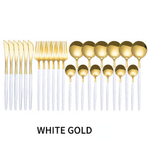 Lade das Bild in den Galerie-Viewer, 304 Stainless Steel Flatware Sets 24-Piece Set Table Knife Gold Mirror Polished Spoon Fork
