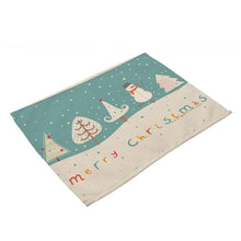 Load image into Gallery viewer, 2PC Christmas Tablecloths Cartoon Snowman Santa Claus Dining Room Decor Tableware Placemat Cup Pads
