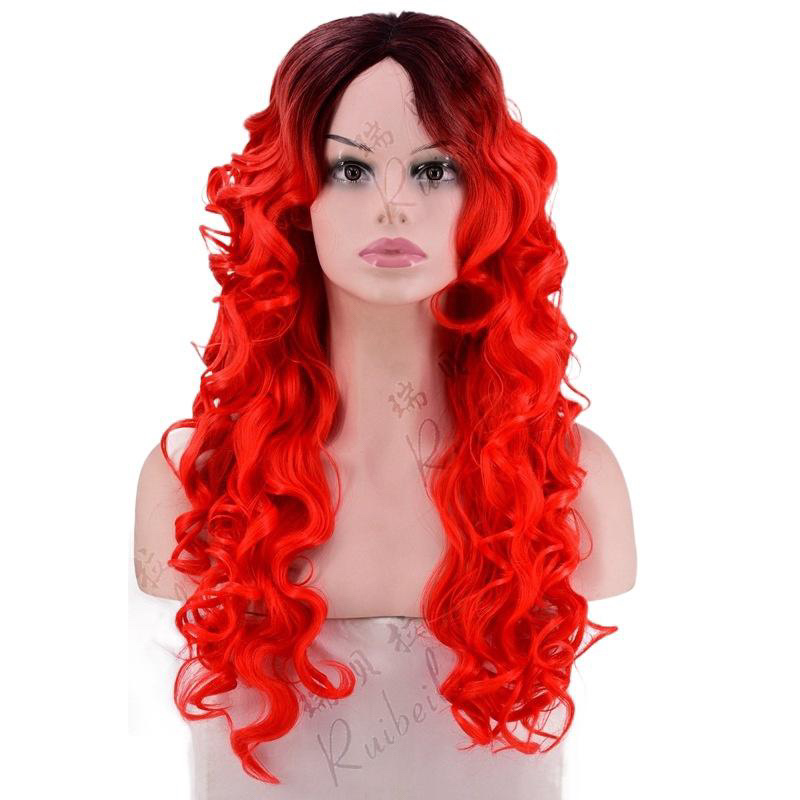 Women Wig Hair Cover Gradient Color Medium Large Wave Long Curly Hair W324