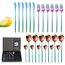 Lade das Bild in den Galerie-Viewer, 304 Stainless Steel Flatware Sets 24 Piece Gold Plated Cutlery Spoon Gift Box Set
