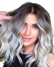 Load image into Gallery viewer, Women Wig Medium Long Curly Hair Black Gradient Silver Synthetic Wigs W156

