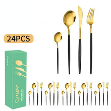 Lade das Bild in den Galerie-Viewer, 304 Stainless Steel Flatware Sets 6 People Western Food/Steak Knife, Fork and Spoon Gift Set
