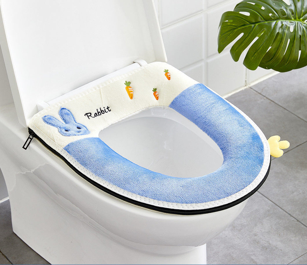 3pcs Toilet Seat Cover Pads Embroidery Cartoon   Zipper   Winter Thicker