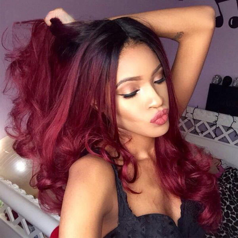 Women Wig Fashion Long Curly Hair Big Wave Medium Gradient Hair Cover W376