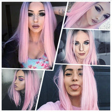 Load image into Gallery viewer, Women Wig Black Pink Gradient Color Wave Short Straight Hair Ombre Pink Wigs Cos W381
