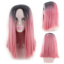 Load image into Gallery viewer, Women Wig Black Pink Gradient Color Wave Short Straight Hair Ombre Pink Wigs Cos W381
