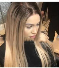 Lade das Bild in den Galerie-Viewer, &lt;transcy&gt;Frauen Perücke gefärbt langes Haar gerade schwarz Gradient Haarabdeckung&lt;/transcy&gt;
