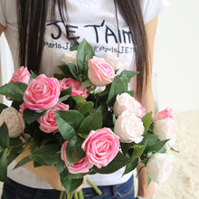 Load image into Gallery viewer, 2PC 2 Heads Dark Pink Tea Rose Artifical Fake Flower Plants Home Decoration Wedding Bouquet
