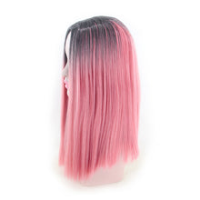 Load image into Gallery viewer, Women Wig Black Pink Gradient Color Wave Short Straight Hair Ombre Pink Wigs Cos W381
