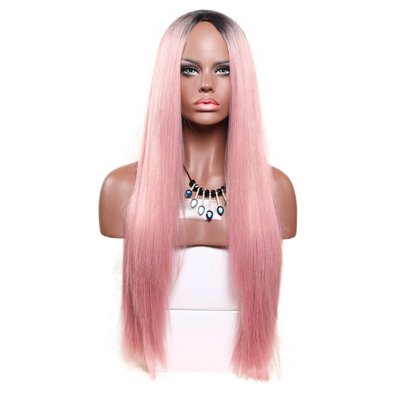 Women Wig Black Gradient Mid-Length Straight Hair Headgear W237