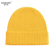 Lade das Bild in den Galerie-Viewer, Warm Winter Knit Beanie Hats  Korean Style Women Solid Color Sleeve Cap Unisex

