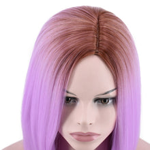 Load image into Gallery viewer, Women Wig Gradient Color Partial Light Purple Short Straight Hair W245
