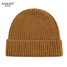 Lade das Bild in den Galerie-Viewer, Warm Winter Knit Beanie Hats  Korean Style Women Solid Color Sleeve Cap Unisex
