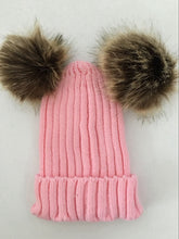 Lade das Bild in den Galerie-Viewer, Warm Winter Knit Beanie Hats Foreign Trade Imitation Raccoon Fur Hat Autumn and Winter Parent-Child Unisex
