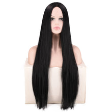 Load image into Gallery viewer, Women Wig African Natural Black  Bangs Long Straight Hair HeadCover W490
