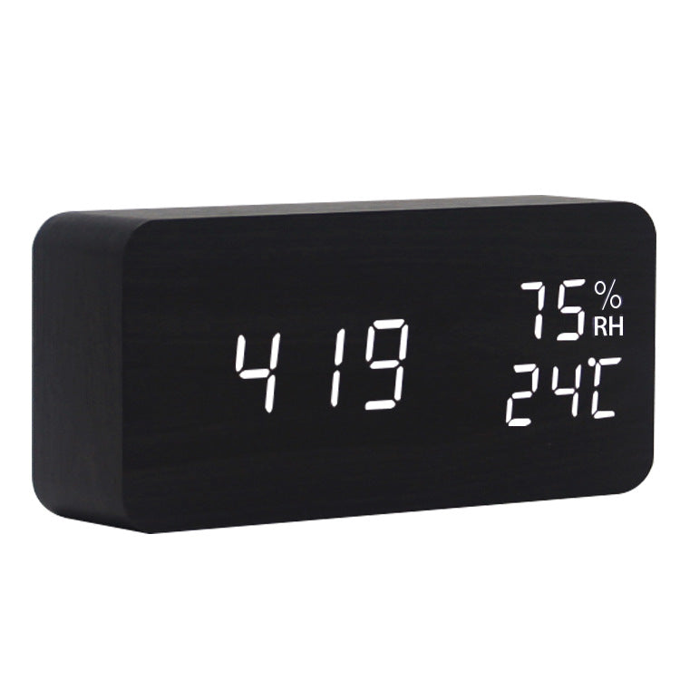 Smart Multi-Function Alarm Clock LED Display Wooden Clock Home Voice-Activated Luminous