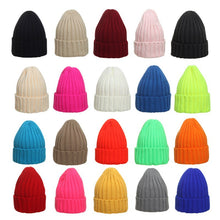 Load image into Gallery viewer, Warm Winter Knit Beanie Hats Fashion Woolen Hat Tapered Ear Protection Solid Color Unisex
