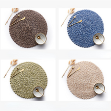 Load image into Gallery viewer, 2PCs Nordic Pure Color Cotton Yarn Interwoven 4 Colors round Table Mat
