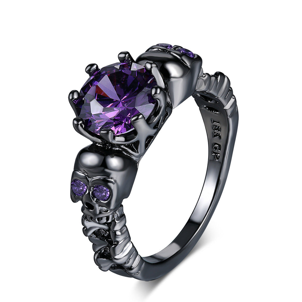 2x Halloween Xmas Christmas Gifts Decoration European and American Retro Black Gold Purple Skull Women's Ring
